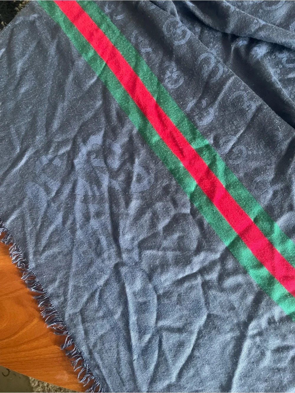 Gucci Blue Scarf with Red and Green Stripes